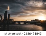 Dramatic Sunset Above Blackfriars Bridge and River Thames - London, UK