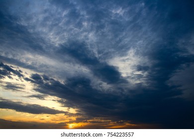 Dramatic sunset with clouds. Nature summer light