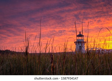 Dramatic Sunset at Doubling Point Lighthouse - Arrowsic Island, Maine, USA