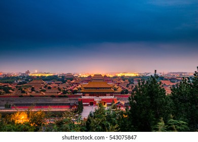 Dramatic sunset evening view of the Forbidden City in Beijing