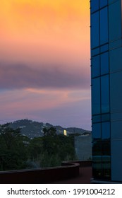 Dramatic Sunset In Guatemala City, Architecture Detail In Central America And Colorful Sky 