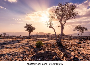 Dramatic sunset in Jabal Shams Mountain, Oman. - Shutterstock ID 2130487217