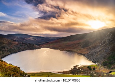 Dramatic Sunset At Lake Lough Tay Or The Guinness Lake In County Wicklow Where Vikings Village, Kattegat Was Located, Wicklow Mountains, Ireland