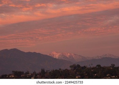 Dramatic sunset light on Mount Baldy in Southern California