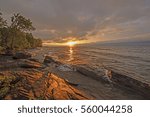 Dramatic Sunset on a Wild Lake Shore on Lake Superior in Porcupine Mountains State Park in Michigan