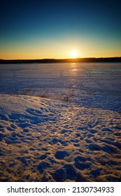 Dramatic Sunset On Winter River Background