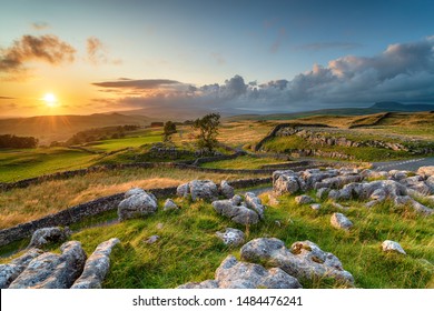 Dramatic sunset over beautiful scenery at the Winskill Stones near Settle in the Yorkshire Dales - Shutterstock ID 1484476241