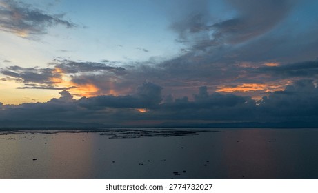 Dramatic Sunset Over the Lake With Clouds