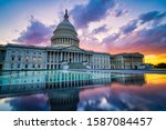 Dramatic sunset over the US capitol in Washington DC