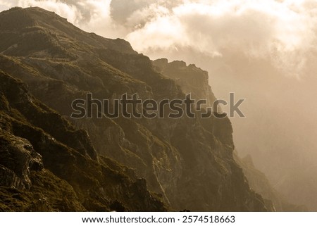 Dramatic sunset in scenic mountains in Madeira Island, Portugal.