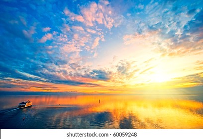 Dramatic Sunset Sky With Clouds