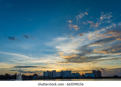Dramatic sunset sky with clouds