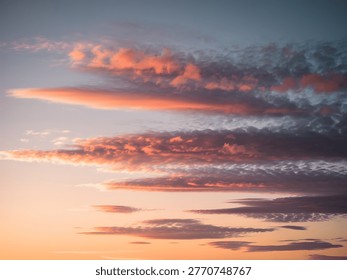 Dramatic sunset sky with colorful clouds formation