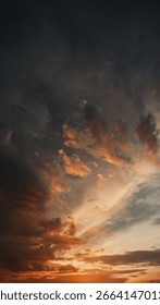 Dramatic Sunset Sky With Orange Clouds and Warm Atmospheric Lighting