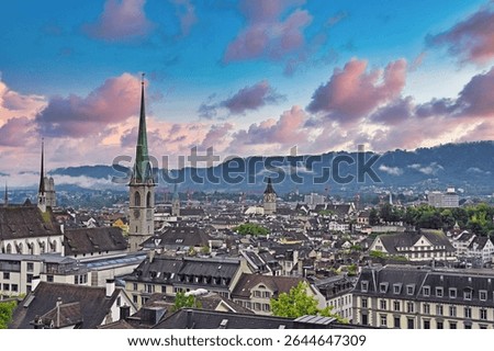 Dramatic sunset sky over Zurich, Switzerland