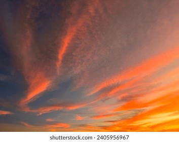 Dramatic sunset sky view for background. Dusk beam light cover cloudy. Dawn sky. Vanilla sky view.