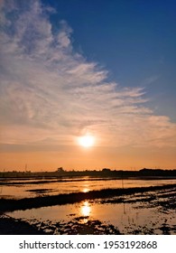 Dramatic Sunset And Sunrise Sky, Sawah Padi, Bagan Serai Perak