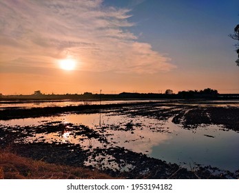 Dramatic Sunset And Sunrise Sky, Sawah Padi, Bagan Serai Perak