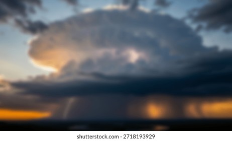 Dramatic Sunset View Towering Thunderstorm over a GoldenHued Horizon.