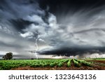 Dramatic thunderstorm with lightning landscape over a farm in the Highveld of South Africa