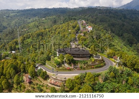 Dramatic view of the mountain road between Munduk and Bedugul in the Highlands of Bali in Indonesia, Southeast Asia