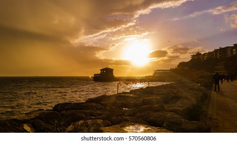 Dramatic View Of Sea And Beautiful Sky In Moda, Istanbul City