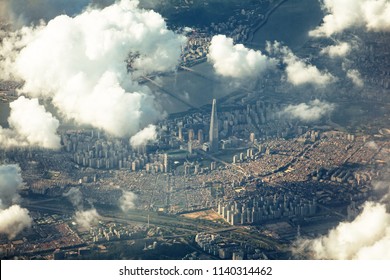 Dramatic View Of Songpa District, Seoul From The Sky