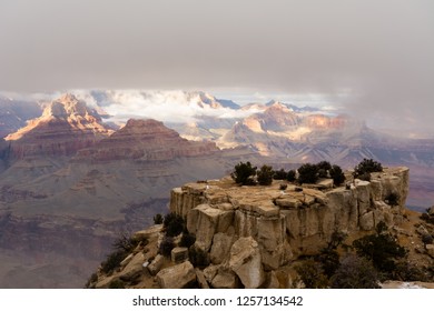 Dramatic view of a storm clearing over the south rim of the Grand Canyon in Arizona, USA