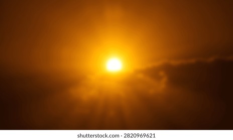A dramatic view of the sun glowing brightly through a dense orange mist and atmospheric haze during sunset