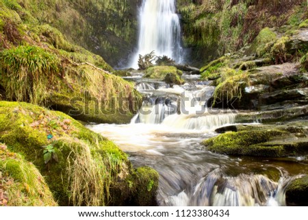 Dramatic view of Waterfall in Wales, Pistyll Rhaeadr. Its highest waterfall in United Kingdom