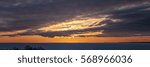 dramatic winter sunset over the bay, panorama