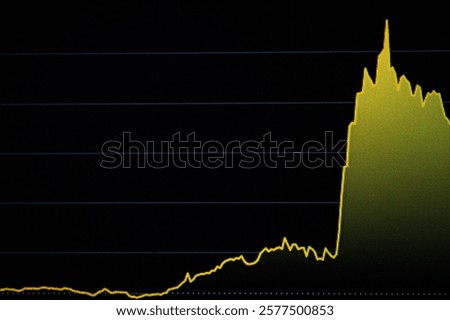 Dramatic yellow line graph showing peak data trend on black background.