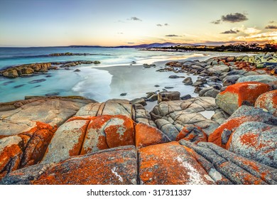 Drammatic Landscape In The Gardens, Bay Of Fires Consevation Area Ranging From Binalong Bay To Eddystone Point, East Coast Of Tasmania In Australia. .