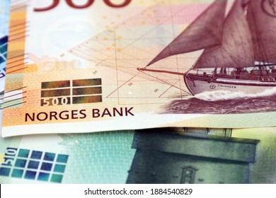 Drammen, Norway - December 29 2020: Norwegian Currency Of 500 Kroner Denomination, Norges Bank.