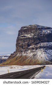 Dramtic and cold roadside view during winter in Iceland
