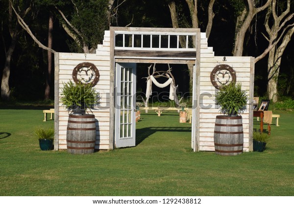 Draped Arch Through Wedding Doors Outdoor Stock Photo Edit Now
