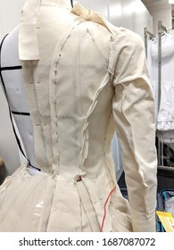 Draping Of A Victorian Walking Suit Top With Calico In A Theater Costume Department For Performance