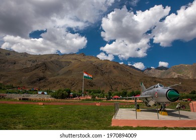 Drass, Ladakh, India- 24 July 2019; Mig 21 Aircraft display at Kargil War Memorial located in Drass valley, which take part in operation safed sagar, played A stellar role the kargil war in 1999, 