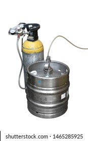 Draught Beer Barrel With Co2 Gas Tank Isolated On Background