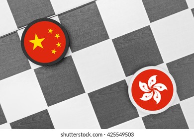 Draughts (Checkers) - China Vs Hong Kong - Conflict Between Chinese State And Autonomous Region. Metaphor Of Protest, Uprising And Resistance Against Oppression And For Independence 