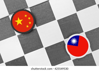 Draughts (Checkers) - China Vs Taiwan - Conflict Between Chinese State And Autonomous Region. Metaphor Of Protest, Uprising And Resistance Against Oppression And For Independence 