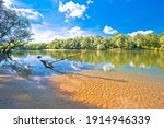 Drava river beach on Mura mouth, Podravina region, border of Croatia and Hungary
