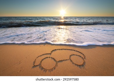 Draw car on beach sand. Conceptual design. - Powered by Shutterstock