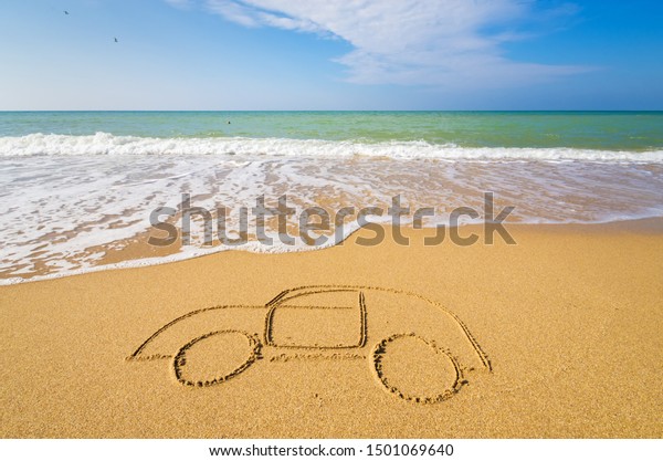 Draw car on beach\
sand. Conceptual design.