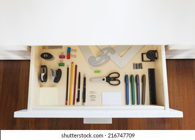 drawer with tools and accessories for drawing and office