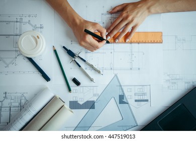 Drawing Blueprints Stock Photo 447519013 | Shutterstock