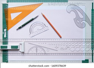 Drawing board with pencil and set square