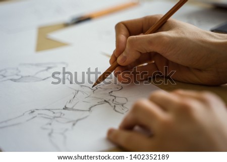 Drawing the human figure with a pencil. Sketching
