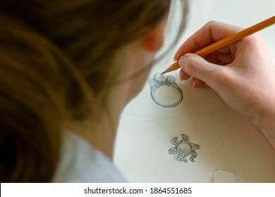 Drawing Jewelry Design On Paper .  Design Studio. Creativity Ideas.