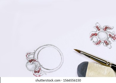  Drawing Jewelry Design. Drawing sketch jewelry on paper . Design Studio. Creativity Ideas.